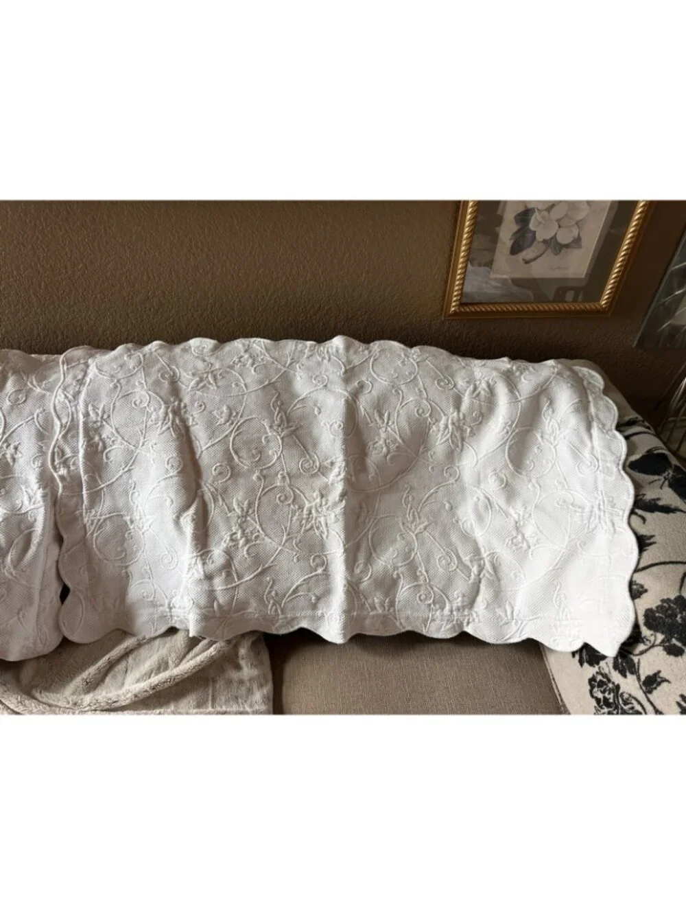 Cotton Portugal Matelasse Coverlet & Shams White Floral Bedspread Queen 88x96